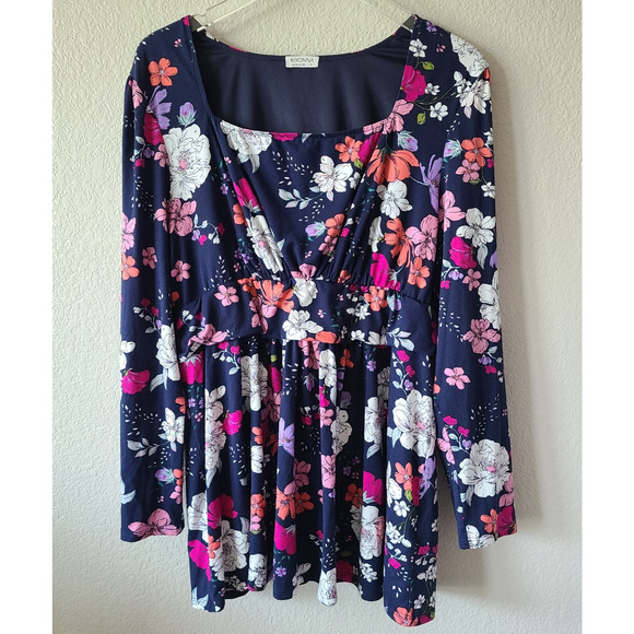 KIYONNA Babydoll Blouse Top Women's SZ 2X Floral Stretch Colorful Vibrant Summer - Picture 1 of 11